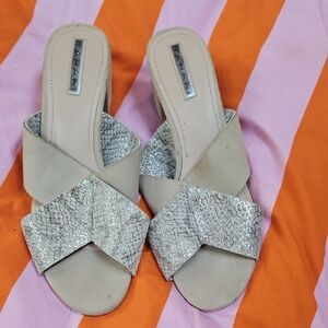 Tahari Silver and Cream Sandals